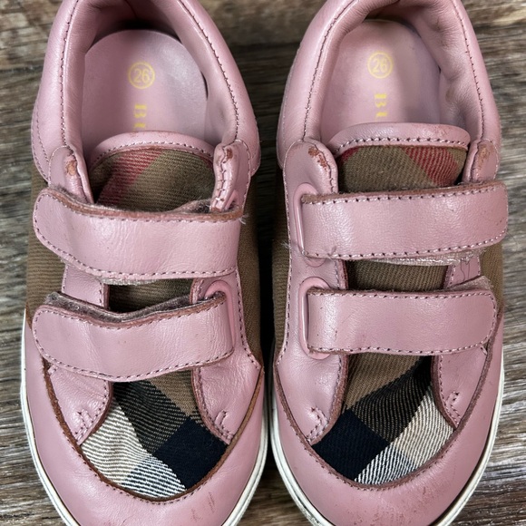 BURBERRY BABY Toddler Canvas Leather Pink Check Sneaker EUR 26 US SIZE 9C Used - Picture 2 of 8